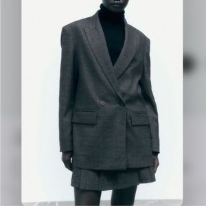 Zara Grey Plaid OVERSIZED DOUBLE BREASTED JACKET Size S